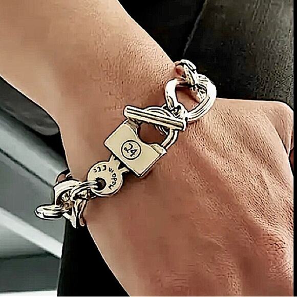 Stainless Steel Lock Bracelet Chain Link Statement Cuban - Picture 3 of 7